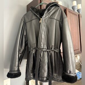 Wilson’s Leather Belted Black Coat